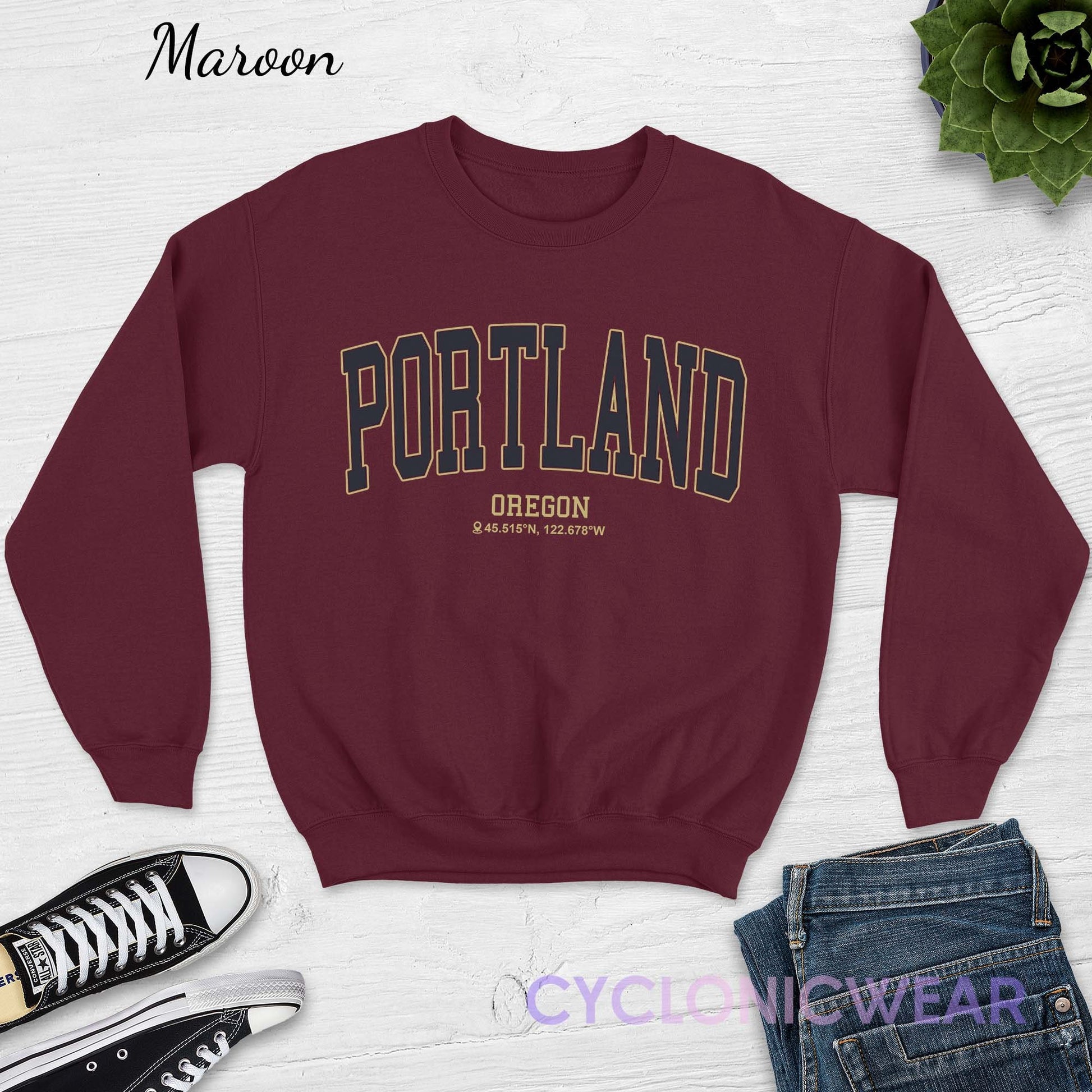 USA College Sweatshirt - Bottle Green - Portland Clothing