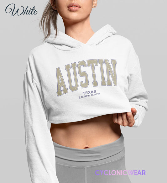 Vintage Austin Texas Crop Top Hoodie, Austin Sweatshirt, Texas Vacation Gift, Austin Student Sweater, Trendy Sweatshirt, Austin Travel Gift