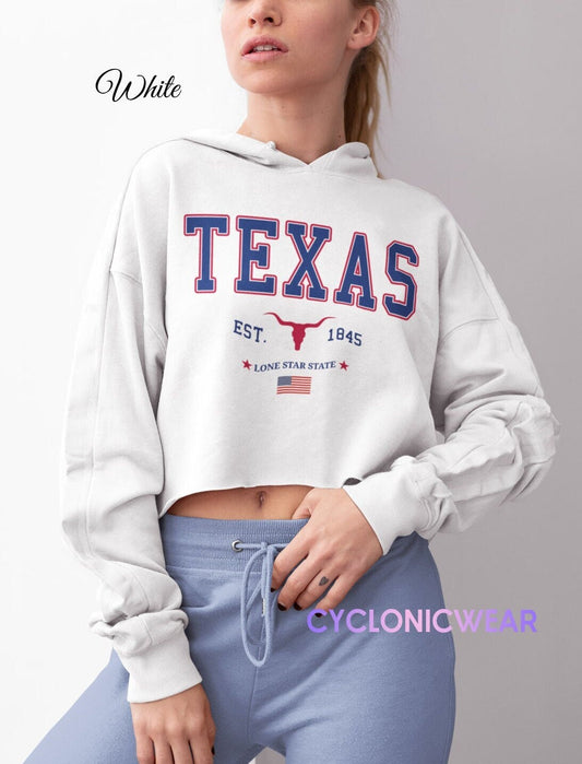 Texas Crop Top Hoodie, Texas College Sweatshirt, Texas Vacation Gift, Texas Student Sweater, Texas University Gift, Texas Fan
