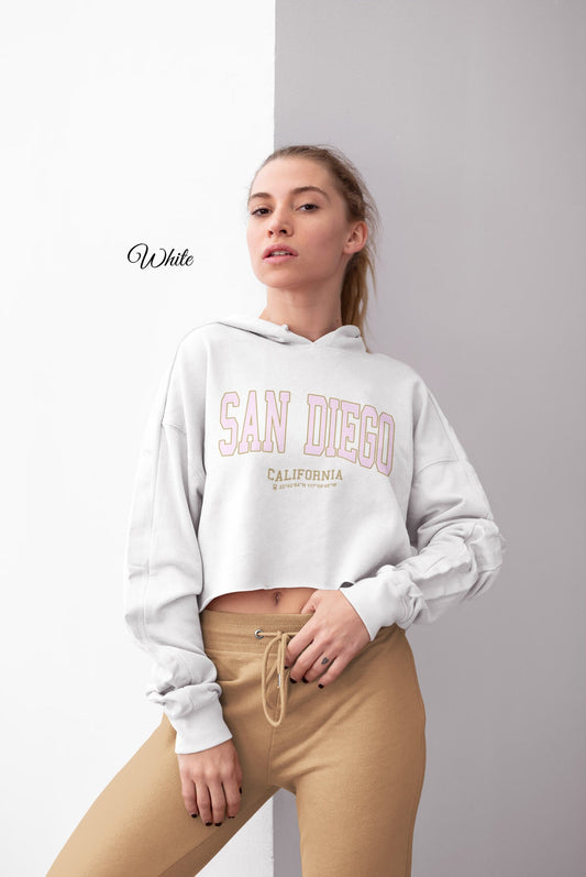 Vintage San Diego Crop Hoodie, California College Sweatshirt, Travel Gift, University Student Sweater, Gift For Her, San Diego Hoodie