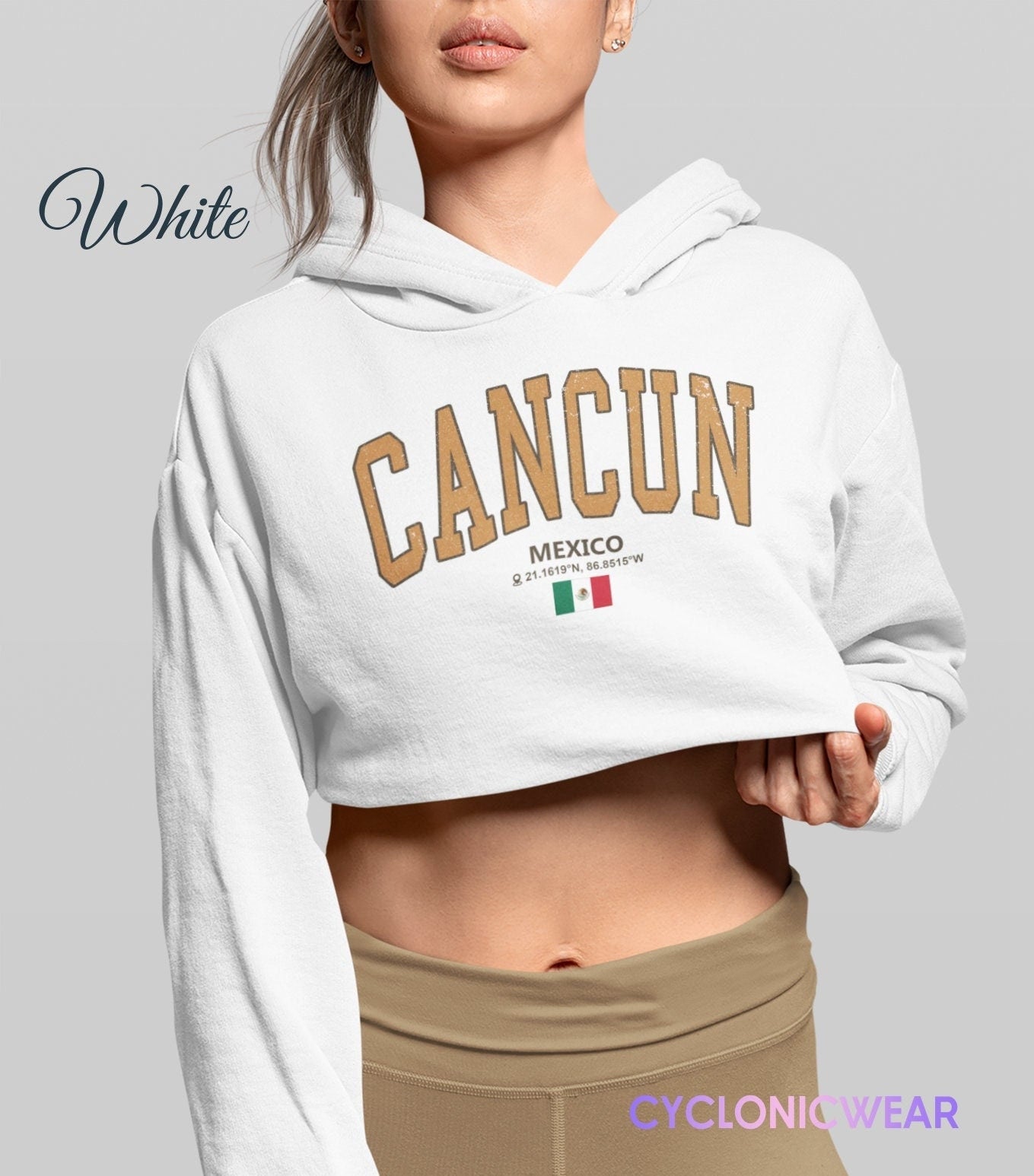 Cancun Mexico Crop Hoodie, Cancun Vacation Sweatshirt, Mexico Spring Vacation Gift, Cancun Student Sweater