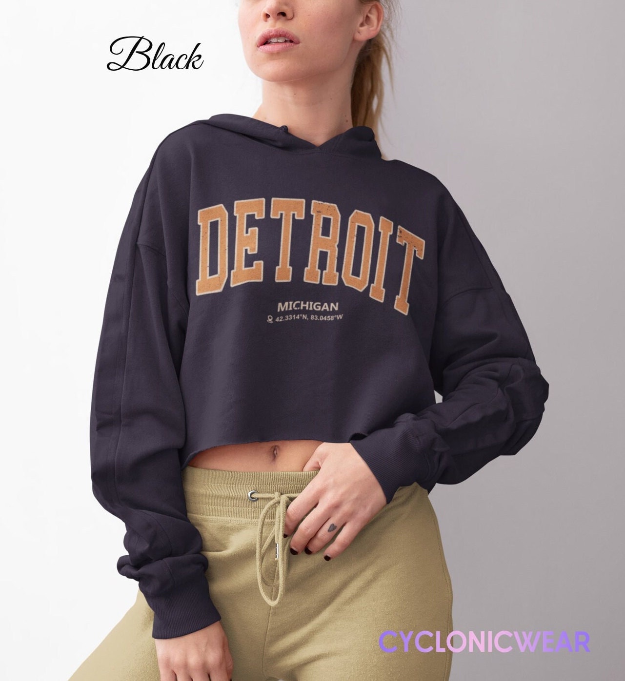 Detroit Michigan College Crop Hoodie, Michigan Crop Sweatshirt, Detroit Vacation Gift, Michigan Fan Gift