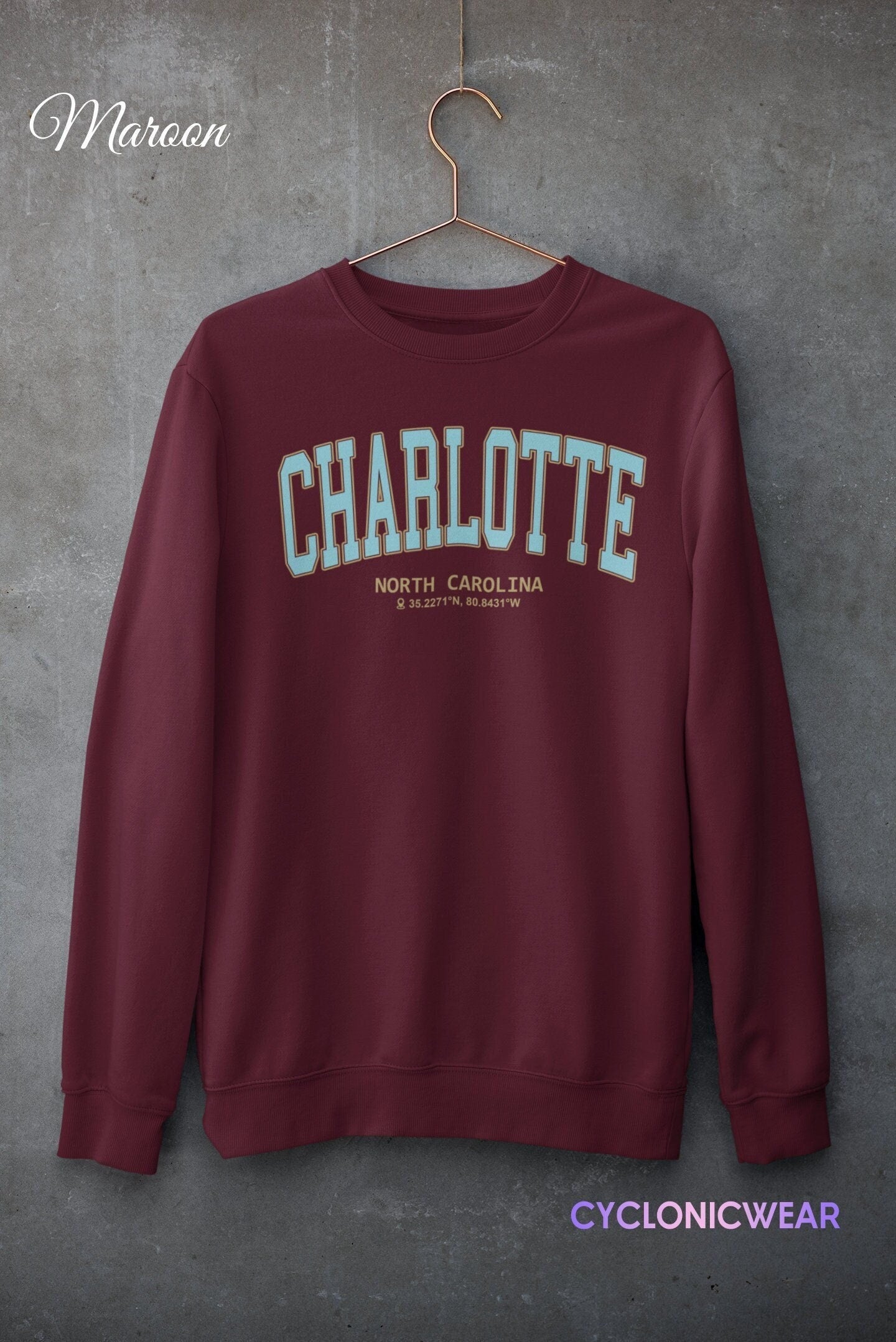 Vintage Charlotte North Carolina Sweatshirt, University Student Gift, Charlotte Vacation Sweater, Vintage Style Sweatshirt, Charlotte Gift