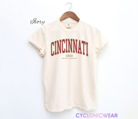 Vintage Cincinnati GPS Comfort Colors Unisex Shirt, USA Travel Gift, Trendy Summer Tee, University Student Graduation Gift, Sports Fan Shirt