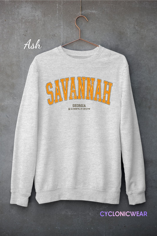 Savannah Georgia GPS Unisex Sweatshirt Perfect Travel Gift for Honeymoon, University Student Graduation or Hometown Love